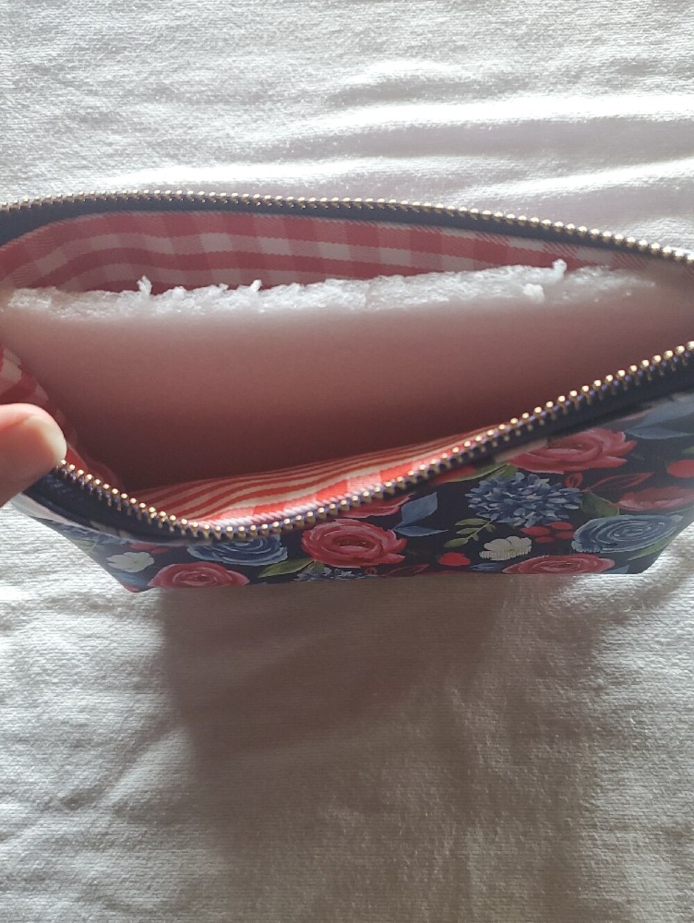Navy Floral Cosmetic Pouch with Pink & Blue Roses - Picture 3 of 3